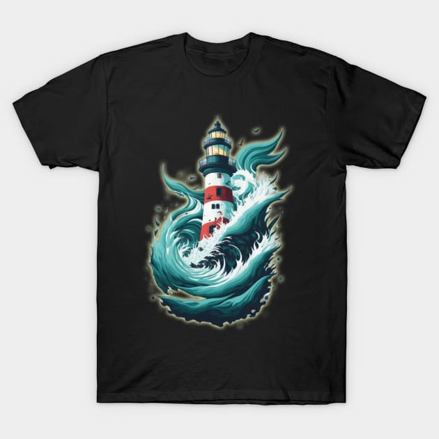 Fantasy Stormy Sea Waves Lighthouse T-Shirt by DonnaPeaches